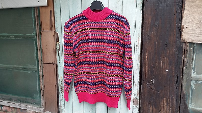AMIN'S SHINY WORLD Vintage 桃红彩色民族针织金线毛衣 - 女装针织衫/毛衣 - 羊毛 紫色