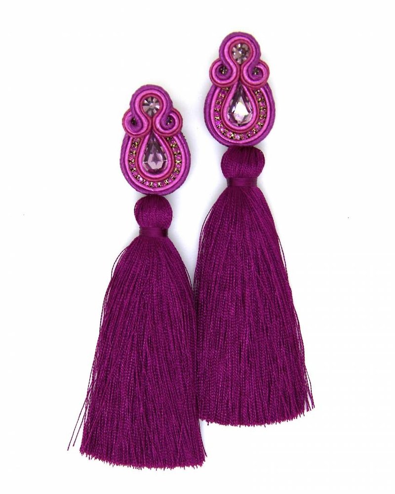 Earrings Bright tassel earrings in fuchsia color Christmas wr Christmas Gift Wra - 耳环/耳夹 - 其他材质 紫色