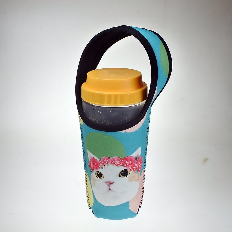 三猫小铺猫咪图案环保饮料提袋 花冠猫  - 随行杯提袋/水壶袋 - 聚酯纤维 