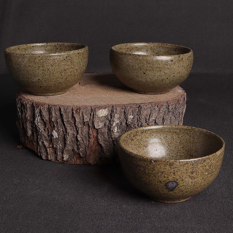 鹌鹑蛋纹灰釉茶杯组(共三入) - 茶具/茶杯 - 陶 绿色