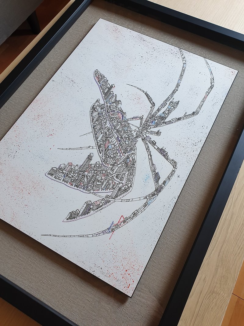 蜘蛛和蜻蜓限量版裱框印刷品。 最后一个 - 摆饰 - 木头 白色
