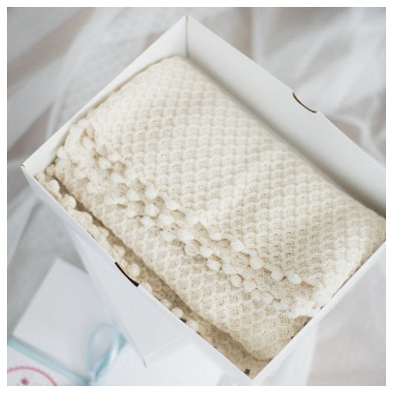 Natural white soft knitted woolen blanket - alpaca and sheep wool baby blanket - 婴儿床上用品 - 棉．麻 白色