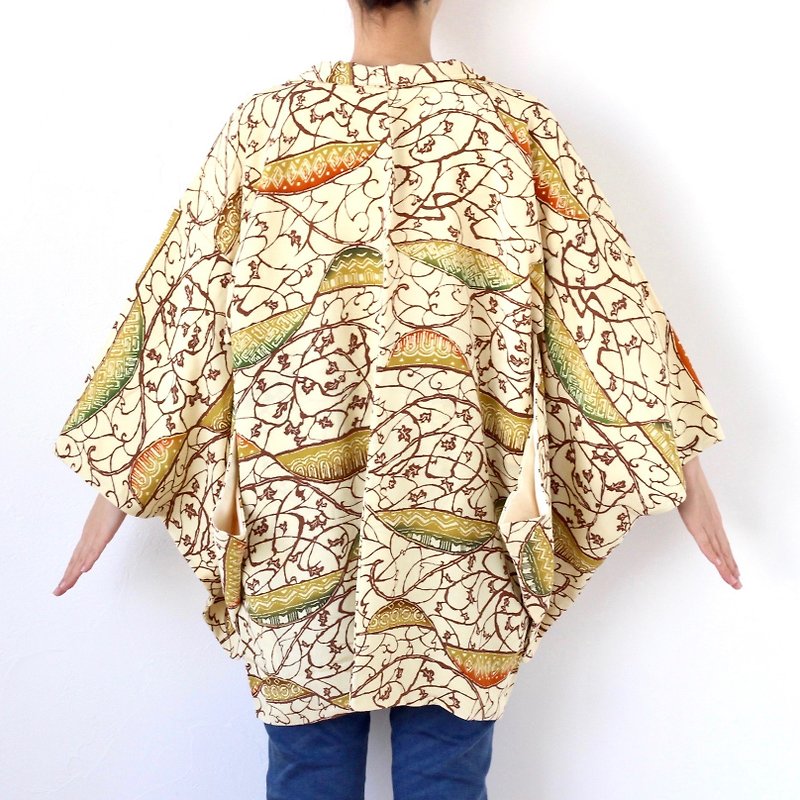 leaf kimono, Haori jacket, Asian jacket, Vintage haori /3467 - 女装休闲/机能外套 - 丝．绢 黄色