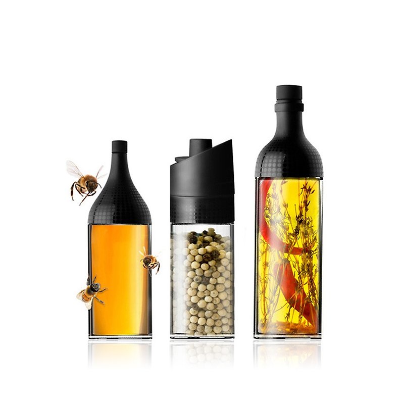 【超值组合】MIX 欧风餐厨硼硅玻璃三宝瓶 (极简黑/3件) - 调味罐/酱料瓶 - 玻璃 透明