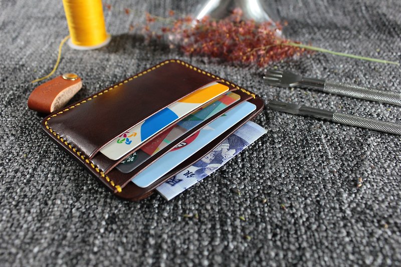 【Mini5】极简卡片钞票夹(蕉茶色) - 皮夹/钱包 - 真皮 