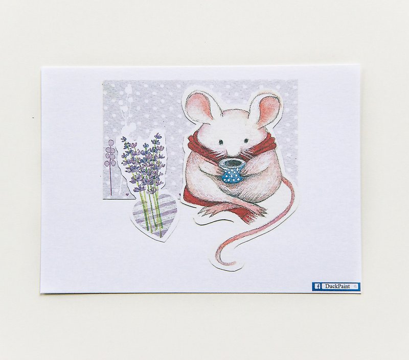 明信片肥鼠享茶/mouse postcard - 卡片/明信片 - 纸 白色