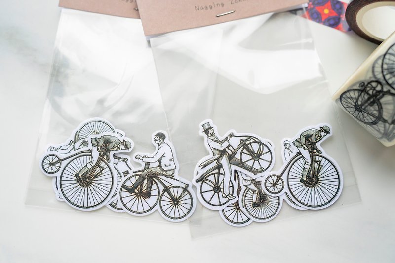 铜板贴纸 - 四款一组复古脚踏车 - 贴纸 - 纸 黑色