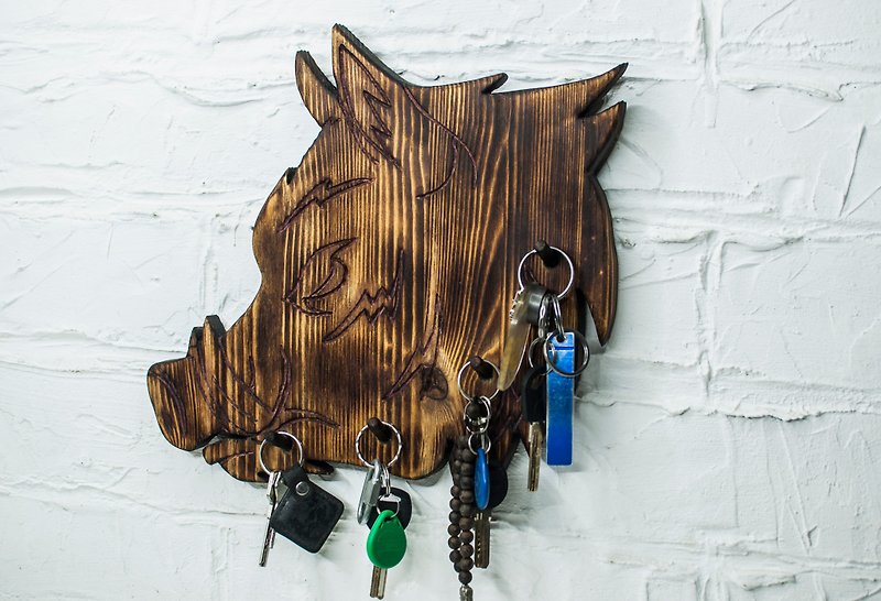 Key storage / Hanger for keys Fighting wild boar of the Goddess Freya Hildiswini - 衣架/挂勾 - 木头 咖啡色