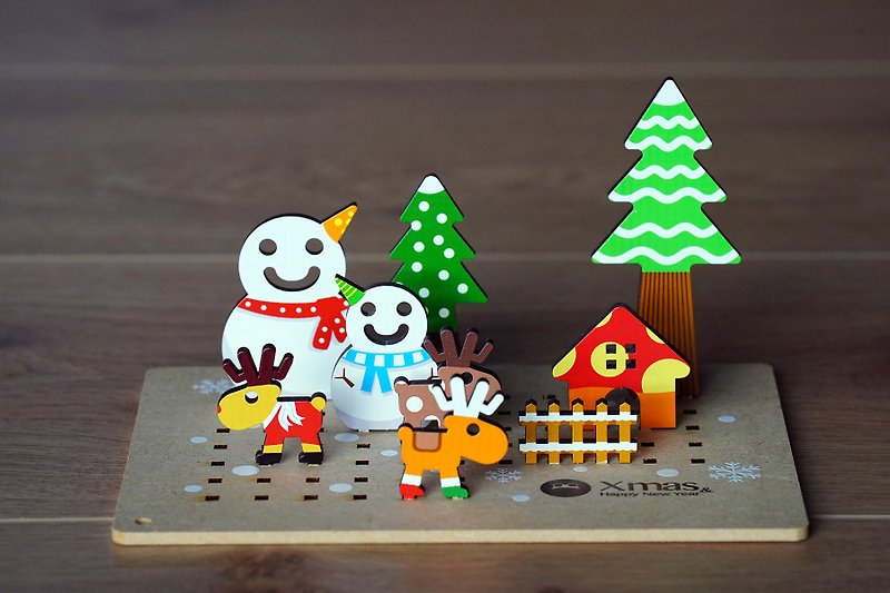 圣诞快乐立体乐园-雪人好朋友 - 木工/竹艺/纸艺 - 木头 咖啡色