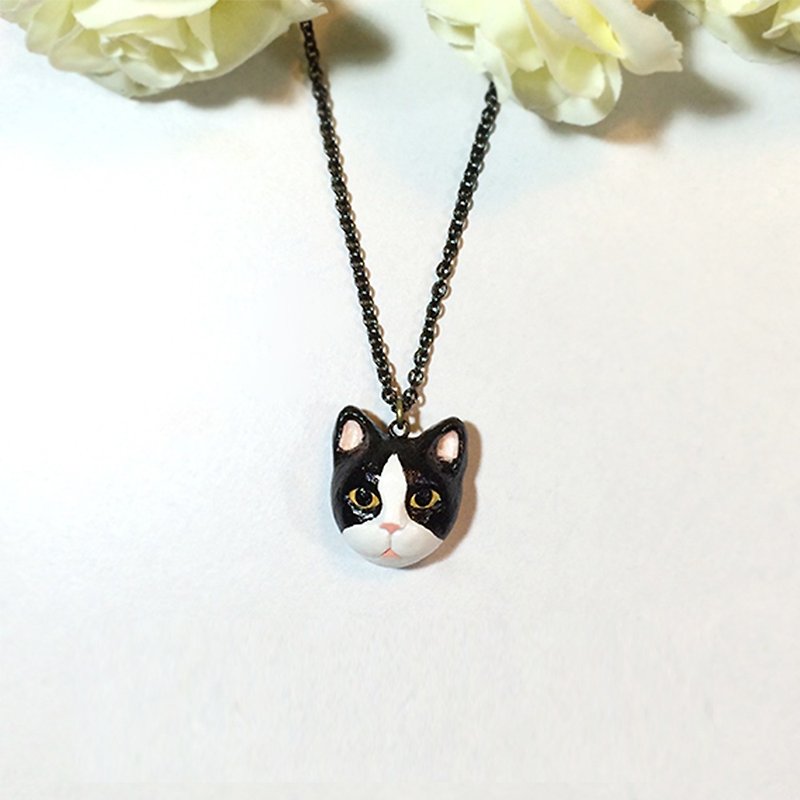 Tuxedo Cat necklace, Black Cat necklace, Black cat pendant, Tuxedo Cat pendant - 项链 - 粘土 黑色