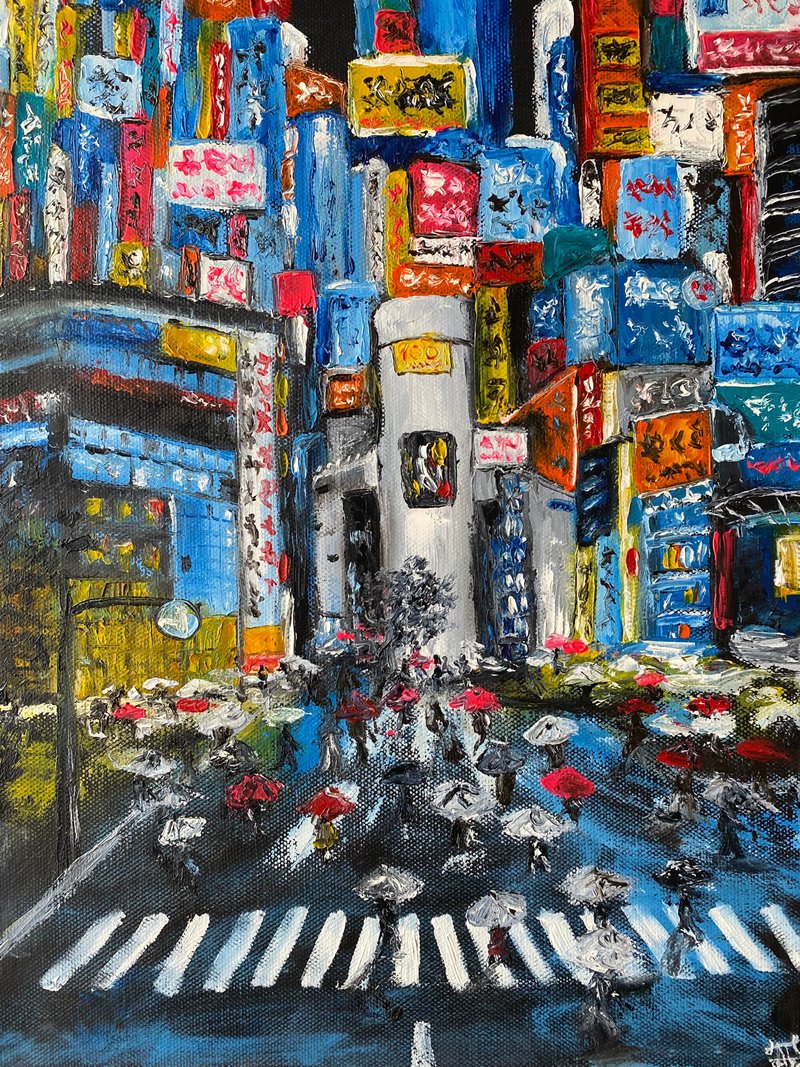 Tokyo Painting Cityscape Original Art Impasto Artwork Abstract City Wall Art - 墙贴/壁贴 - 其他材质 多色