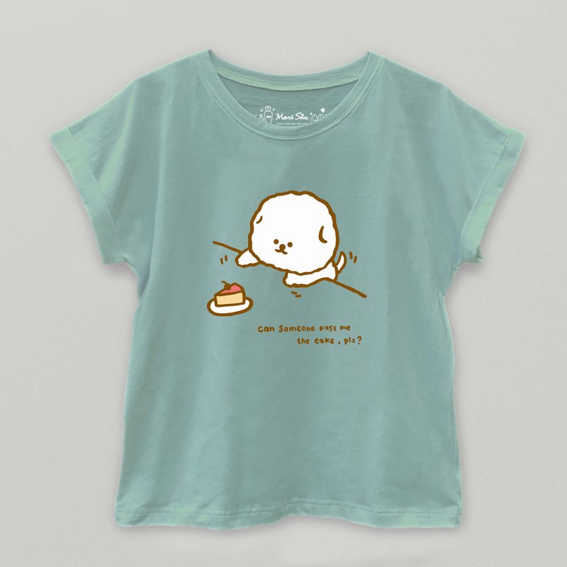 阿绵狗狗想吃蛋糕 T-shirt - 女装上衣 - 棉．麻 绿色