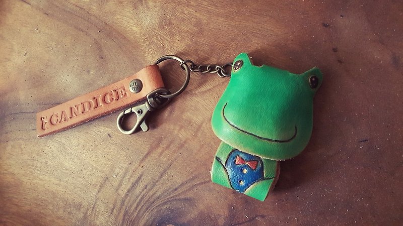 绅士可爱小青蛙纯牛皮钥匙圈- 可刻字 - 钥匙链/钥匙包 - 真皮 绿色