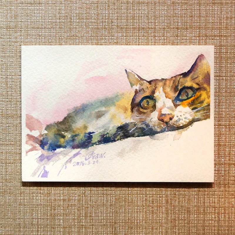 水彩原画【懒趴在那的猫】 - 海报/装饰画/版画 - 纸 咖啡色