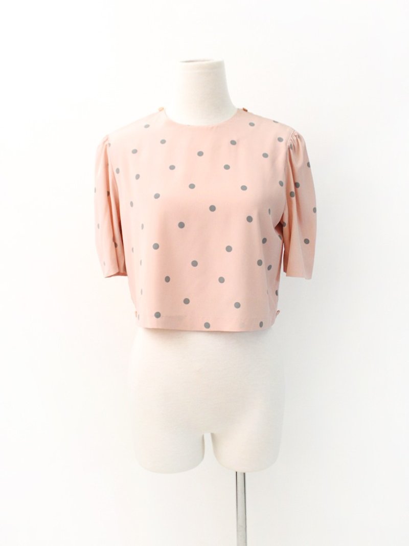复古日本制甜美可爱藕粉色圆点点短袖古着衬衫 Vintage Blouse - 女装衬衫 - 聚酯纤维 粉红色