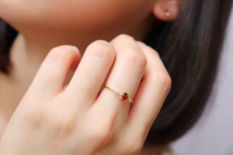 【华凛a kari系列】 K18 缅甸红宝石钻石点缀款 - 戒指 - 贵金属 金色