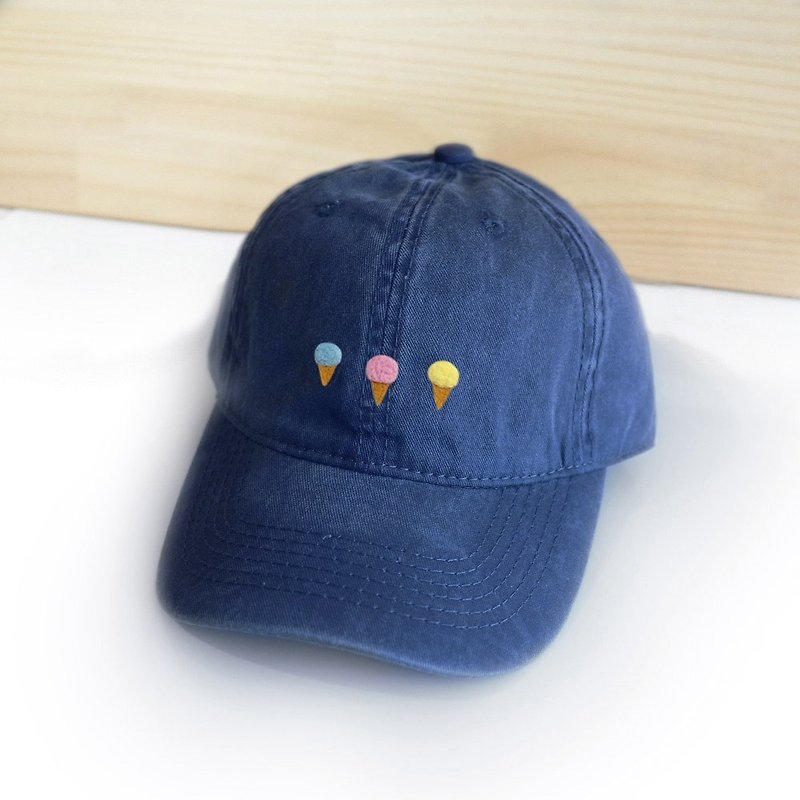 【Q-cute】帽子系列-冰淇淋复古风棒球帽-加字 - 帽子 - 棉．麻 多色