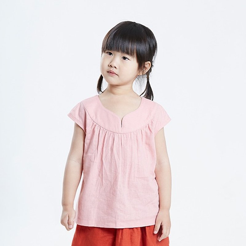 L0260 女童无袖甜美上衣-红灰莲 - 其他 - 棉．麻 粉红色