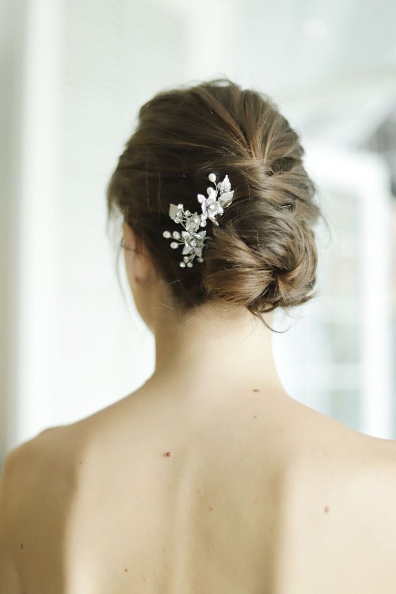 Rosaline - 施华洛世奇水晶珍珠新娘发挿 - 发饰 - 宝石 银色