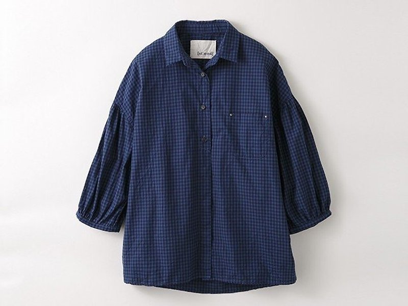 オーバーサイズギャザーシャツ 　8514-01012-35 - 女装衬衫 - 棉．麻 蓝色