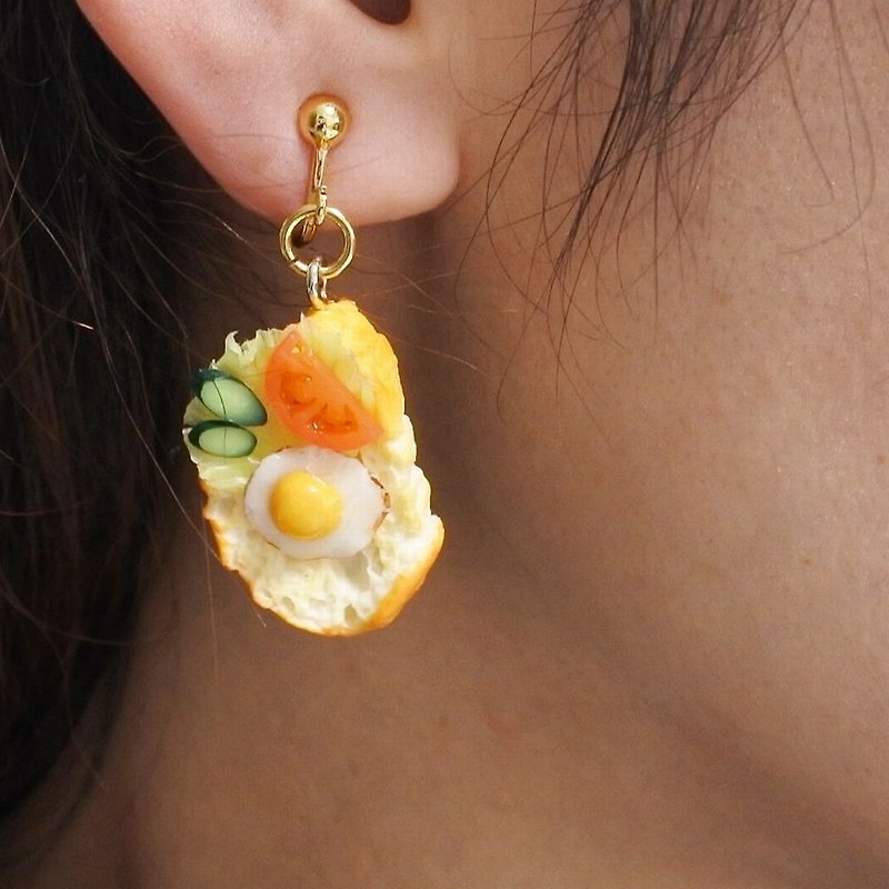 鸡蛋面包耳环 - 耳环/耳夹 - 粘土 黄色