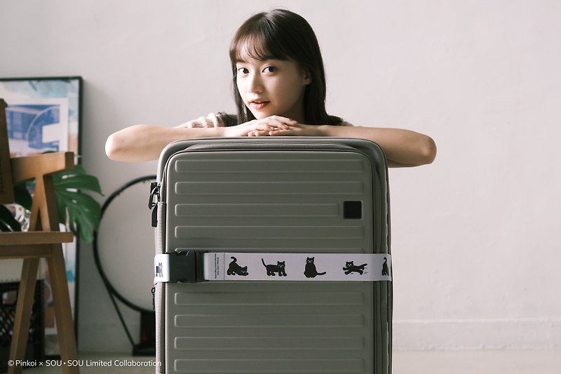 【Pinkoi x SOU・SOU】黑猫行李带 - 行李箱/行李箱保护套 - 尼龙 灰色