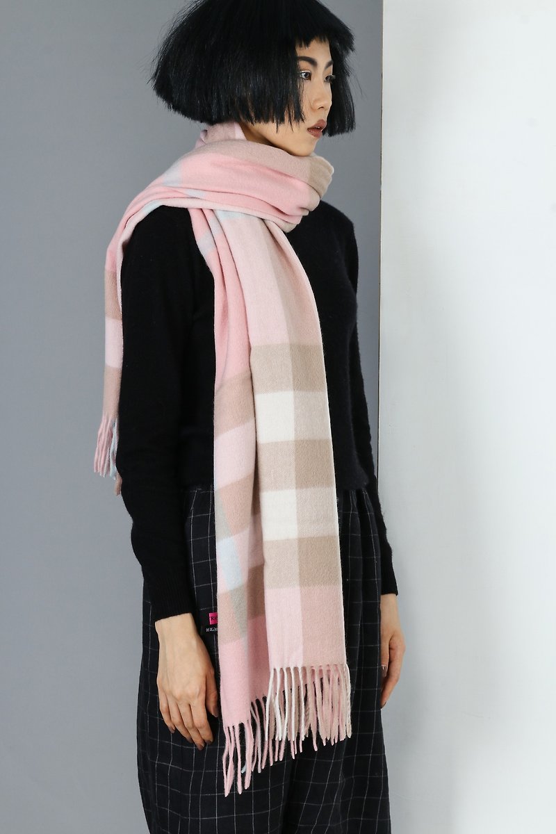 【现货】粗纺纯羊毛围巾粉格披肩加厚加宽 - 围巾/披肩 - 羊毛 粉红色