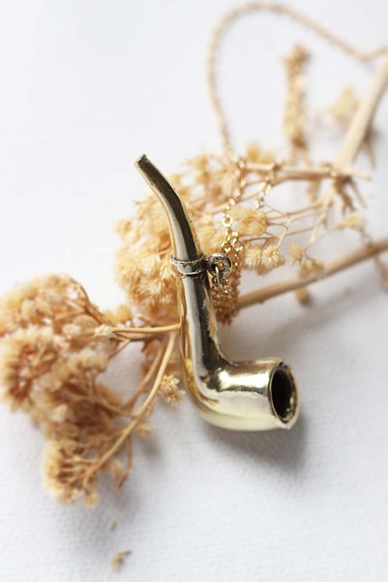 Golden Pipe Charm Necklace by linen. - 项链 - 其他金属 