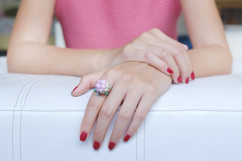 Hydrangea Pink Ring , Flower Ring - 戒指 - 其他金属 粉红色