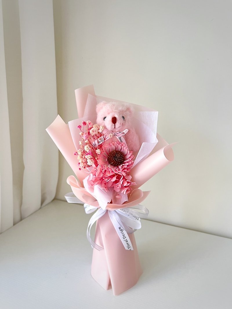 粉色泰迪熊向日葵花束 - 干燥花/捧花 - 植物．花 