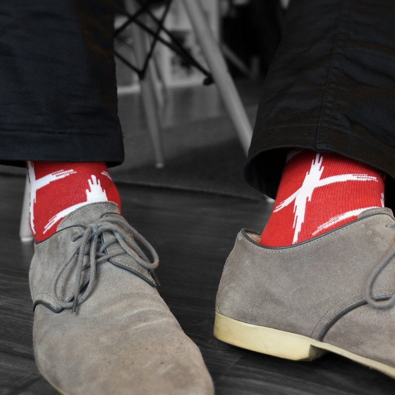 英伦风绅士袜 - Tramway 十字样式、复古简约、红色袜子 - 绅士袜 - 棉．麻 红色