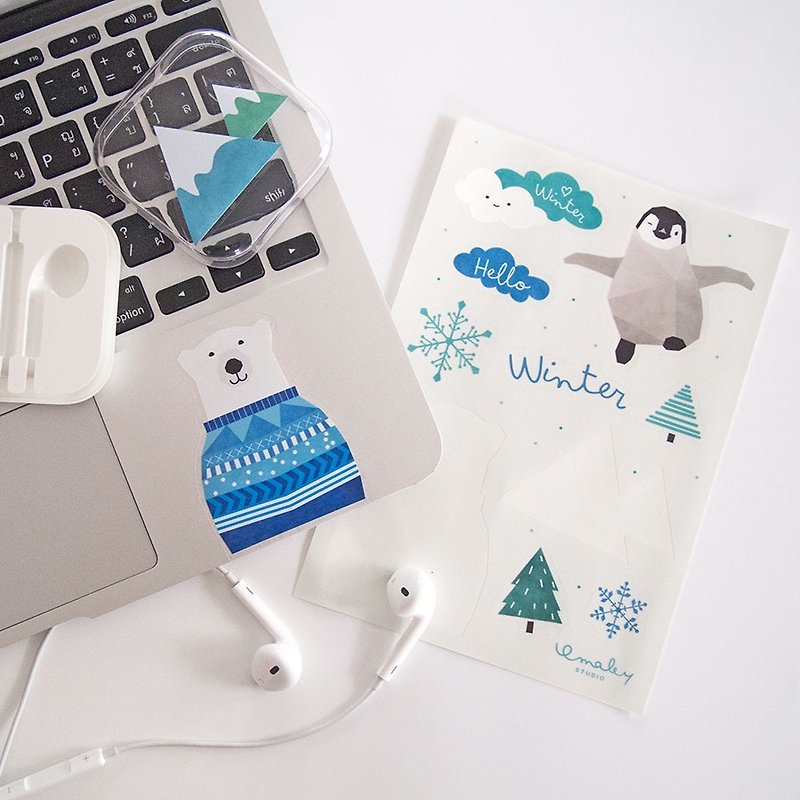 Winter-themed clear sticker sheet x 2 sheets - 贴纸 - 纸 蓝色