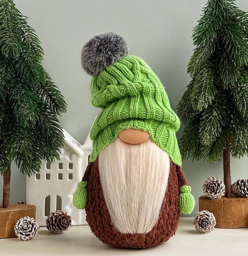 Winter home decor, Christmas gnome with hat, Hygge decor - 玩偶/公仔 - 羊毛 绿色