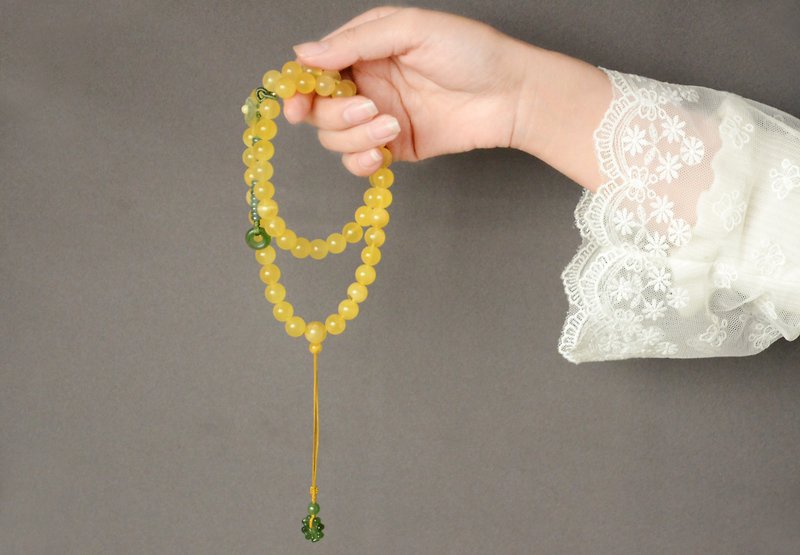 【云山宜淡】Amber 天然琥珀54颗佛珠念珠手持项链 - 项链 - 宝石 黄色