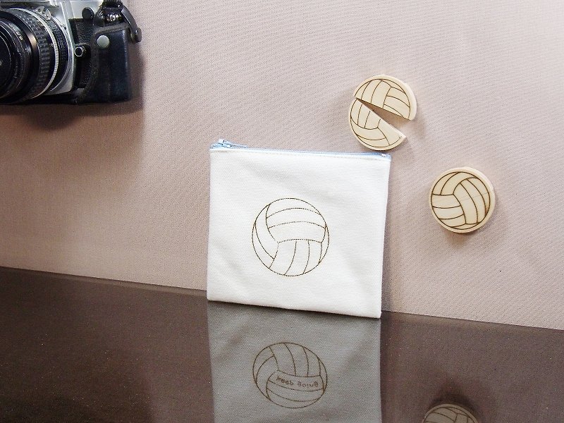 排球 帆布 零钱包 烙印 实木 耳机 集线夹 免费刻印 名字 祝福语 - 零钱包 - 棉．麻 白色
