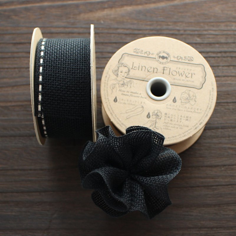 1176-40mm/#10 Black リネンフラワーリボン　40mm　/5m巻 - 编织/刺绣/羊毛毡/裁缝 - 棉．麻 黑色