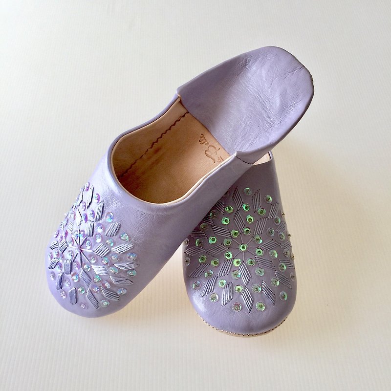 手縫い刺繍の上品バブーシュ　フヌン　浅紫 - 其他 - 真皮 紫色