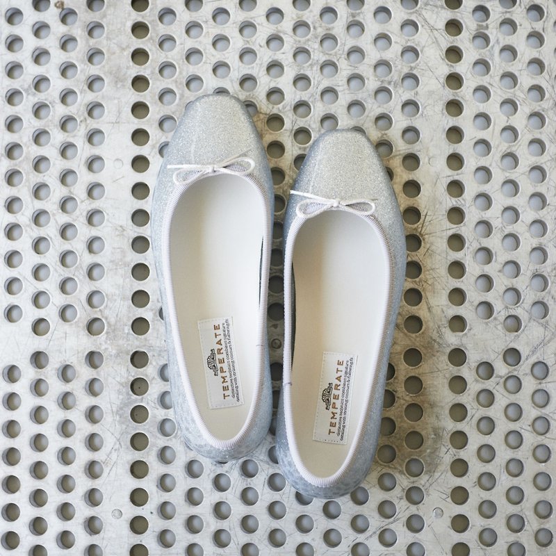EMMA GLITTER (SILVER) PVC SQUARE TOE FLATS / RAIN SHOES スクエアトゥ パンプス - 雨鞋/雨靴 - 防水材质 银色