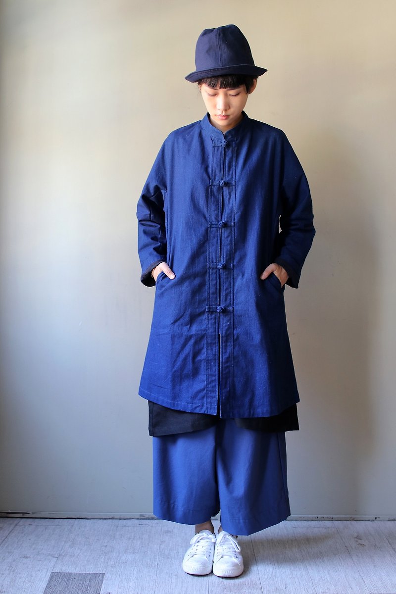 OMAKE  Original 蓝染盘扣衬衫大衣 - 男装衬衫 - 棉．麻 蓝色