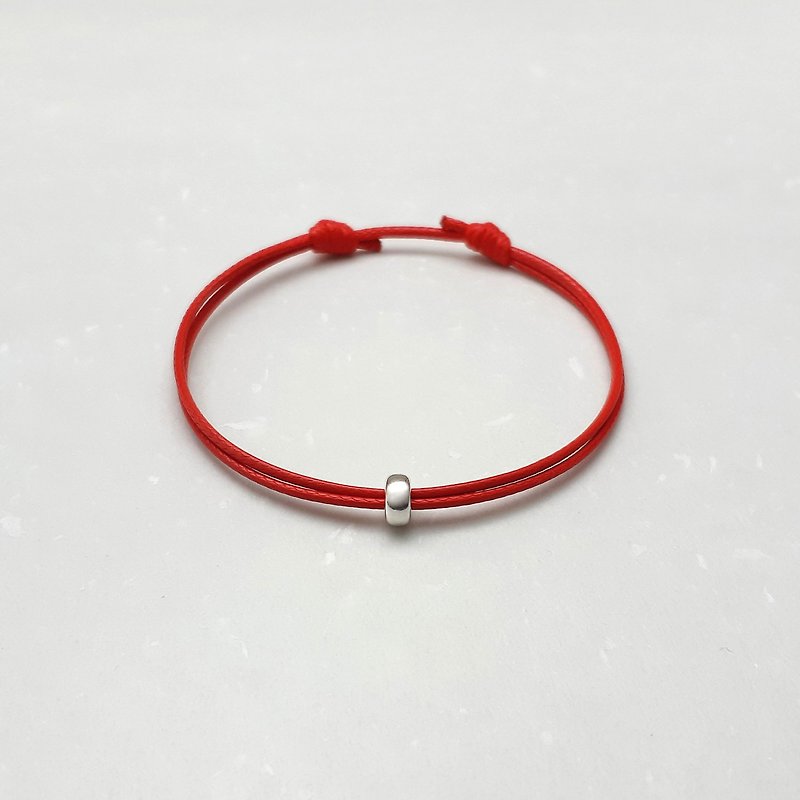 蜡线手环 s925纯银 车轮珠 素色简约 蜡绳细线 红绳 红线 - 手链/手环 - 其他材质 红色