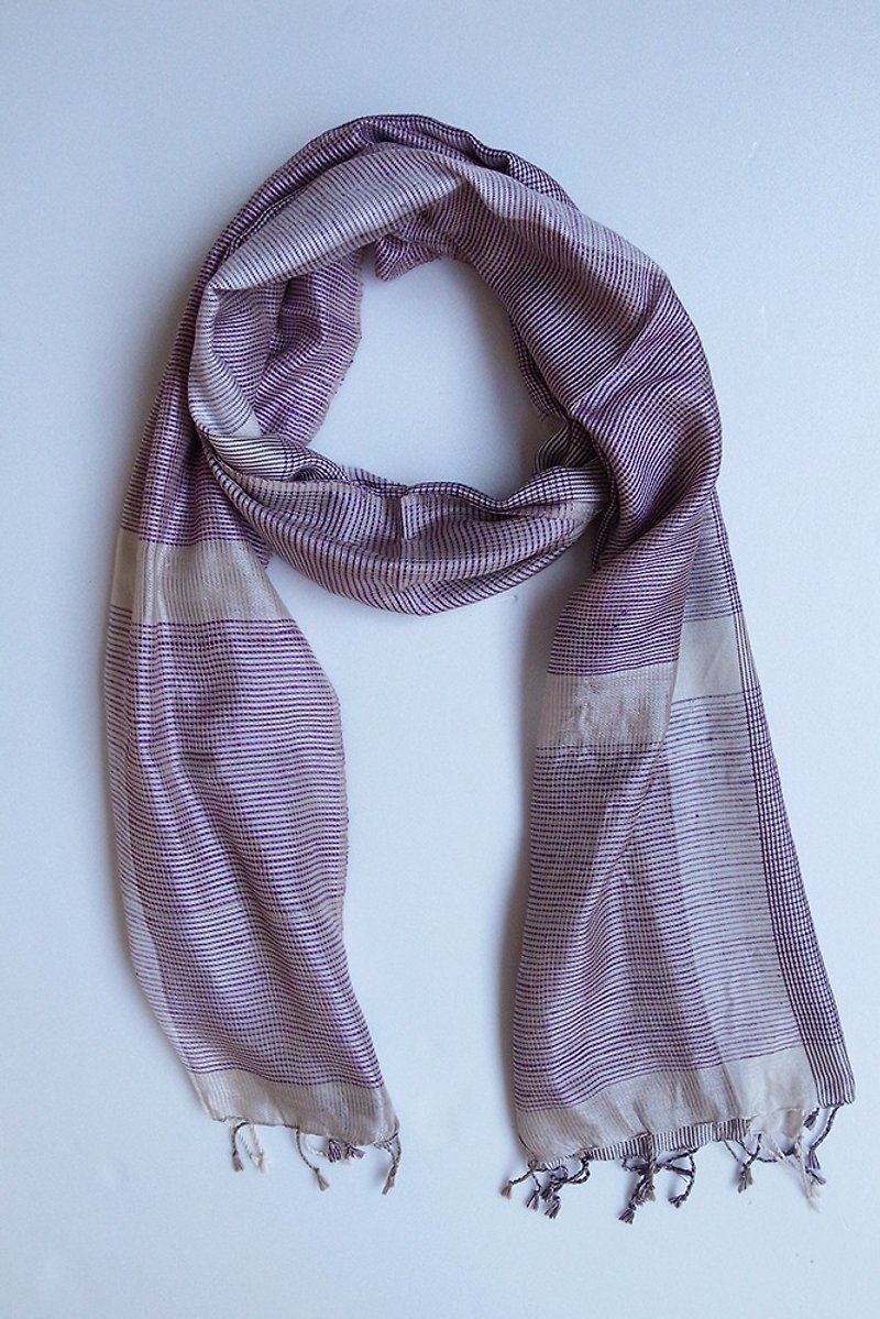 【乐拍子】印度 手织 蚕丝 披肩 围巾（三色_紫+浅褐+白） - 丝巾 - 丝．绢 紫色