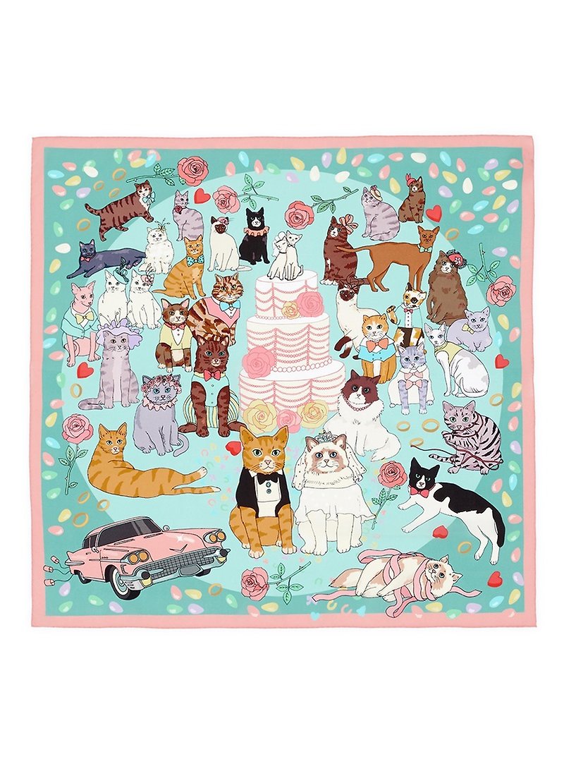 猫咪的婚礼派对丝巾 - 丝巾 - 丝．绢 粉红色