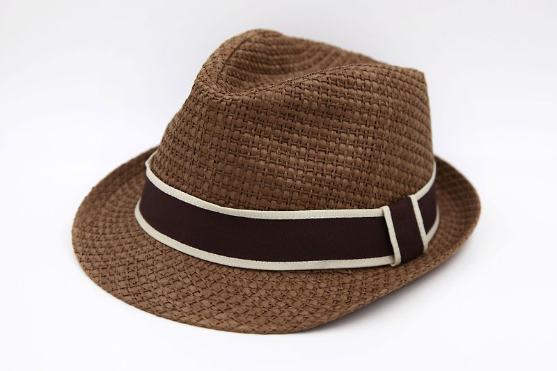 【纸布家】日式绅士帽(咖啡色)纸线编织 - 帽子 - 纸 咖啡色