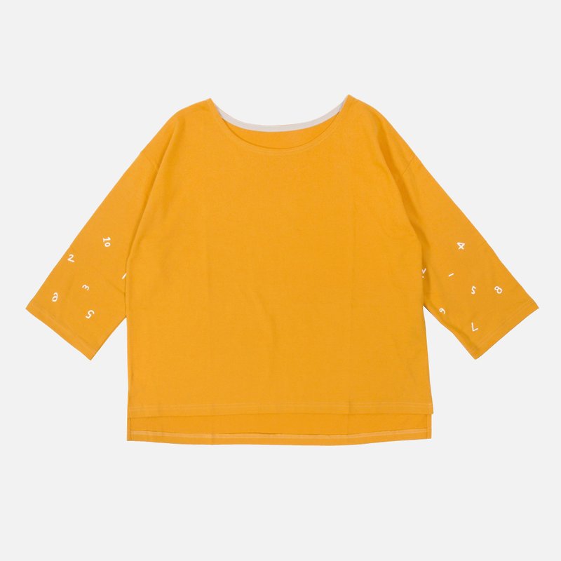 【HEYSUN】数字时间绢印七分袖上衣-秸黄 - 女装 T 恤 - 棉．麻 橘色