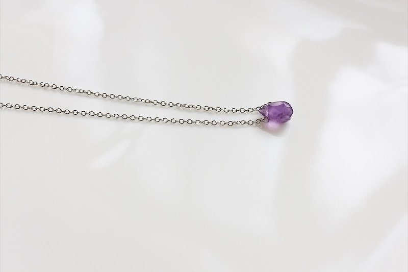 极简系水滴造型 紫水晶不锈钢锁骨链 - 锁骨链 - 宝石 紫色