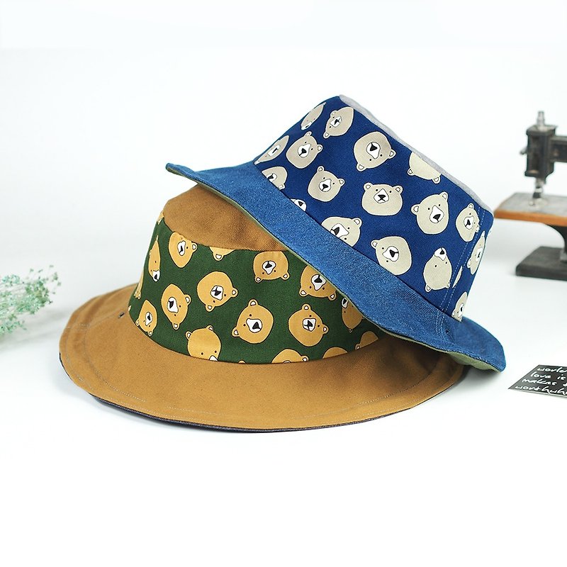 小牛村 手工双面帽 渔夫帽 动物【ㄚ熊迪迪】BF-57 限量 - 帽子 - 棉．麻 蓝色