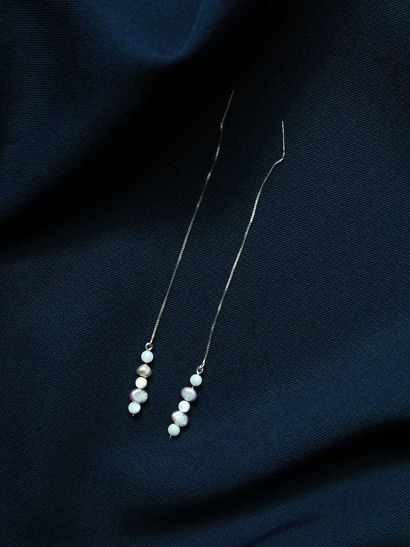 串串 - 淡水珍珠&贝壳珠 - 925纯银耳环 - 耳环/耳夹 - 其他金属 银色