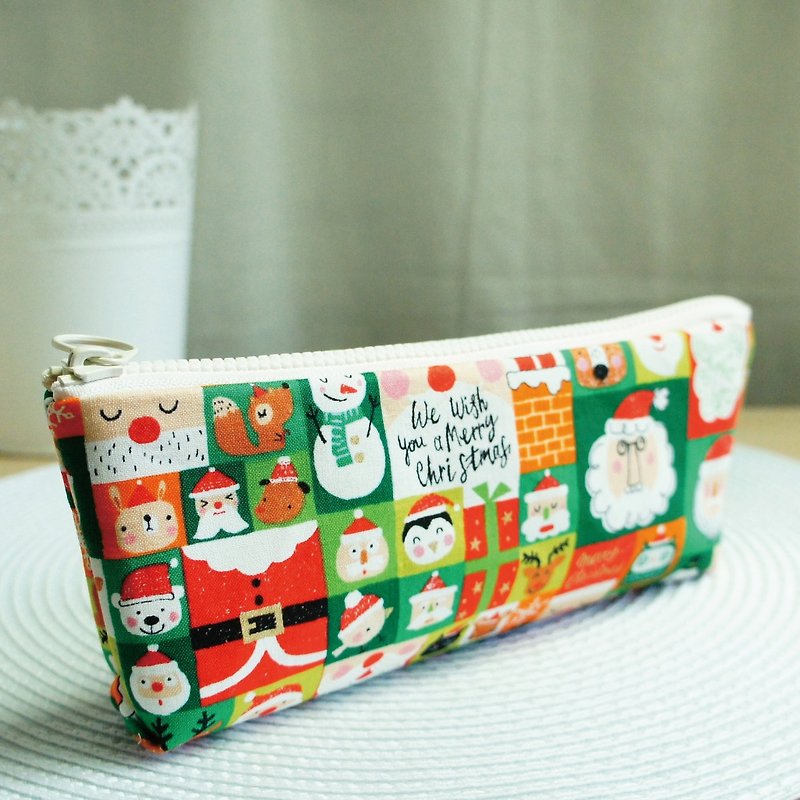Lovely【日本布订制】欢乐圣诞绿格子笔袋、工具袋 - 铅笔盒/笔袋 - 棉．麻 绿色