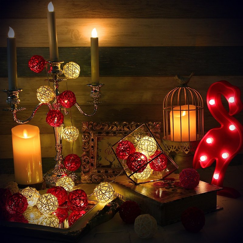 创意灯饰 藤球灯串 电池款 艳红圣诞 长度2M LED气氛灯 圣诞节 - 灯具/灯饰 - 竹 红色