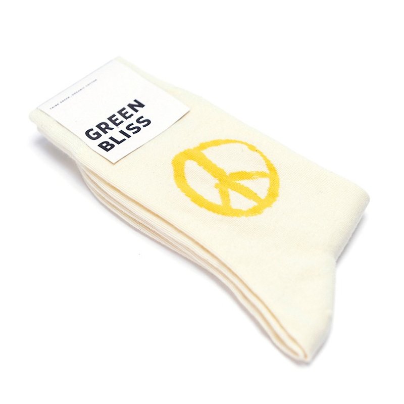 GREEN BLISS 有机棉袜 - [联名系列] Peace Ivory 和平 (米) 中长袜 (男/女) - 袜子 - 棉．麻 白色